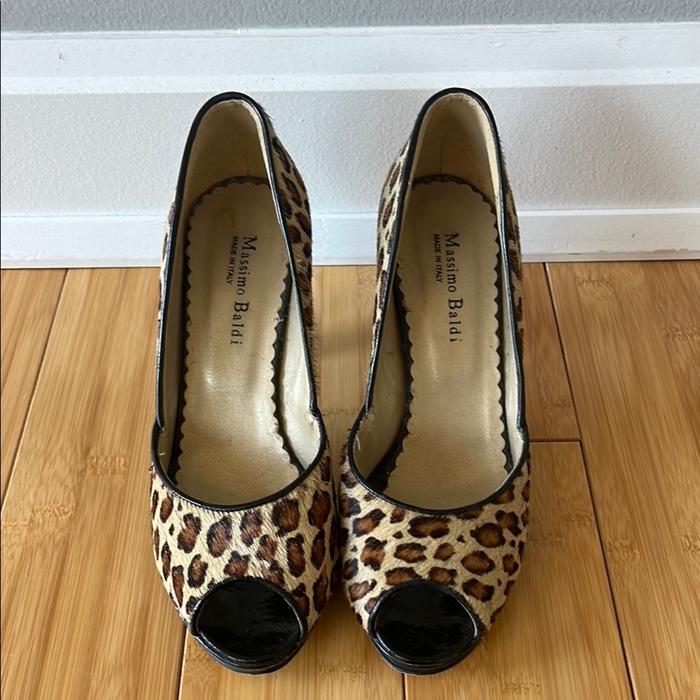 Leopard Print Peep Toe Heels